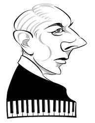 Béla Bartók, ungarischer Komponist und Pianist (1881-1945); Schwarz-Weiß-Karikatur